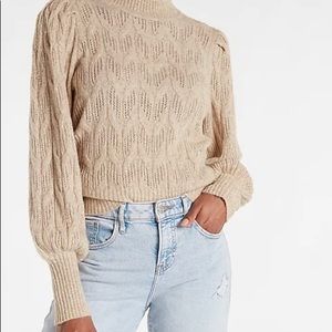 EXPRESS: open stitch balloon sleeve mock neck sweater